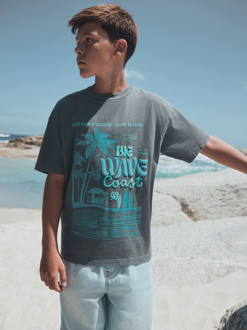 Charcoal Grey Washed Graphic T-Shirt (3-16yrs)