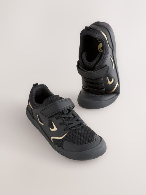 Black/Gold Barefoot Touch Fastening Elastic Lace Trainers
