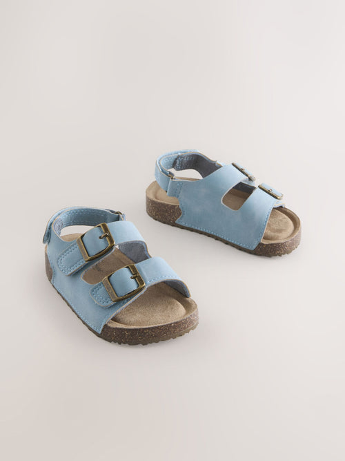 Blue Standard Fit (F) Double Buckle Cushioned Footbed Sandals