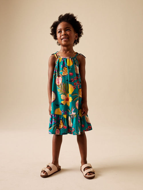 Green Tropical Angel Sleeve Dress (3-16yrs)