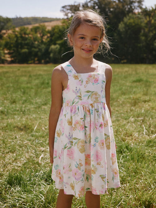 White Floral Linen Summer Dress (3-16yrs)
