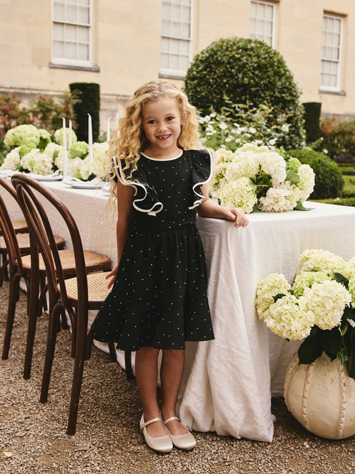Black Spot Ruffle Sleeve Occasion Dress (3-16yrs)