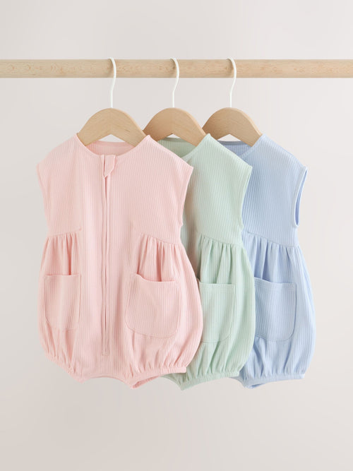 Pastel Colour Zip Up Baby Rompers 3 Pack