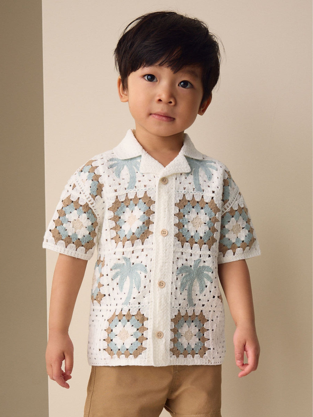 White Palms Crochet Knitted Short Sleeve Shirt (12mths-10yrs)