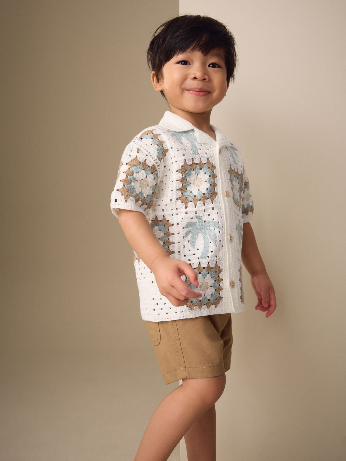 White Palms Crochet Knitted Short Sleeve Shirt (12mths-10yrs)