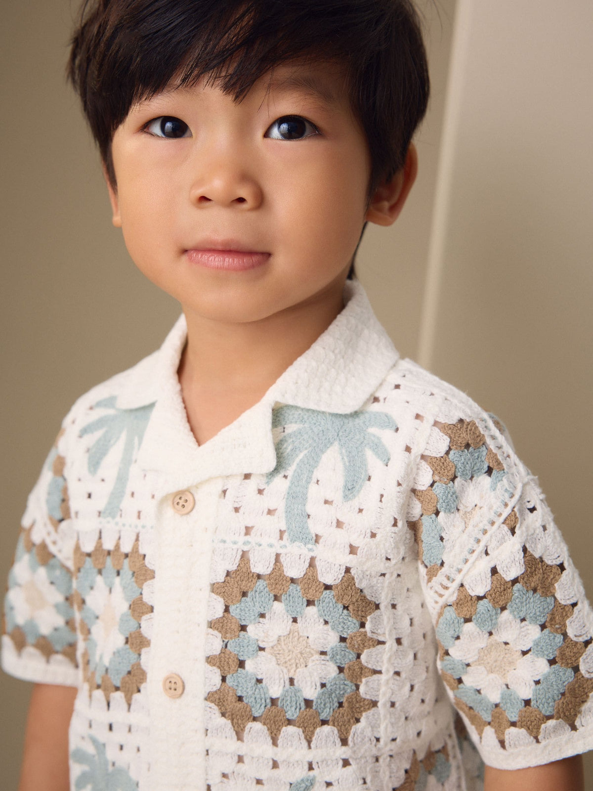 White Palms Crochet Knitted Short Sleeve Shirt (12mths-10yrs)