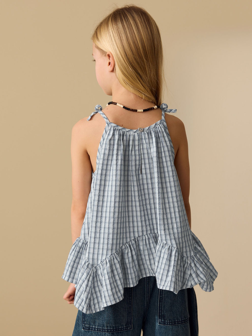 Blue Check Strappy Dippy Hem Blouse (3-16yrs)