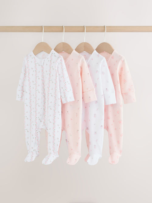 Pink Two Way Zip Baby Sleepsuit 4 Pack (0mths-2yrs)