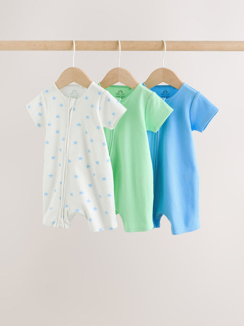 Blue Two Way Zip Baby Rompers 3 Pack (0mths-3yrs)