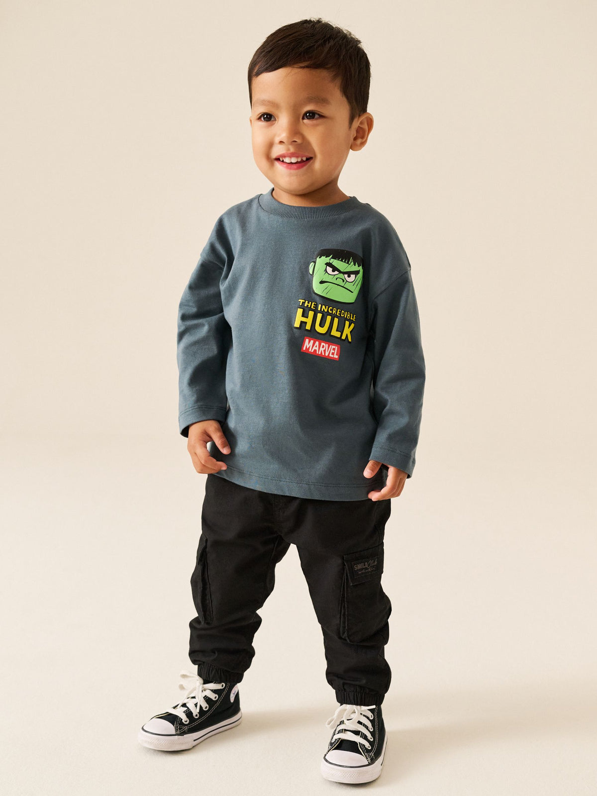 Charcoal Grey Long Sleeve Marvel T-Shirt (6mths-8yrs)