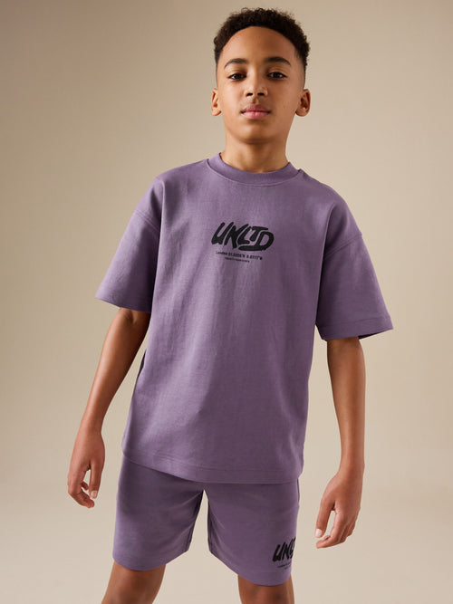 Purple Heavyweight Short Sleeve T-Shirt and Shorts Set (3-16yrs)