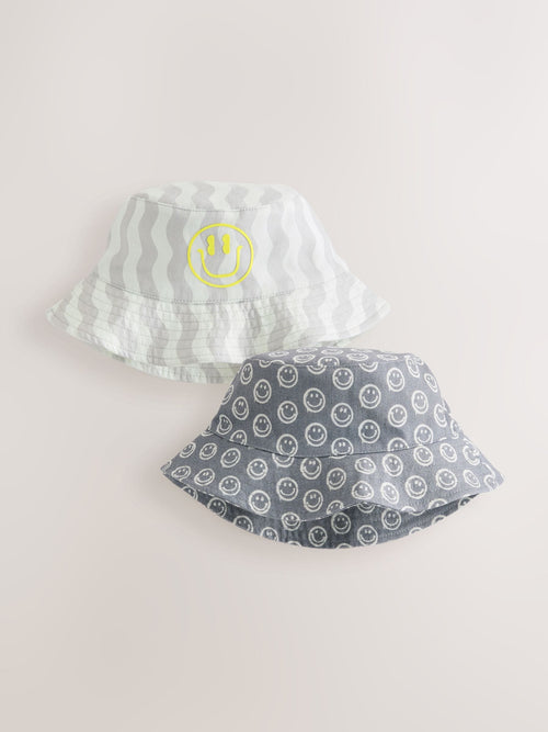 Grey Face/Wavey Stripe Bucket Hats 2 Pack (3mths-13yrs)