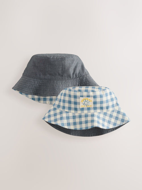 White/Blue Gingham Check Reversible Bucket Hat (3mths-16yrs)