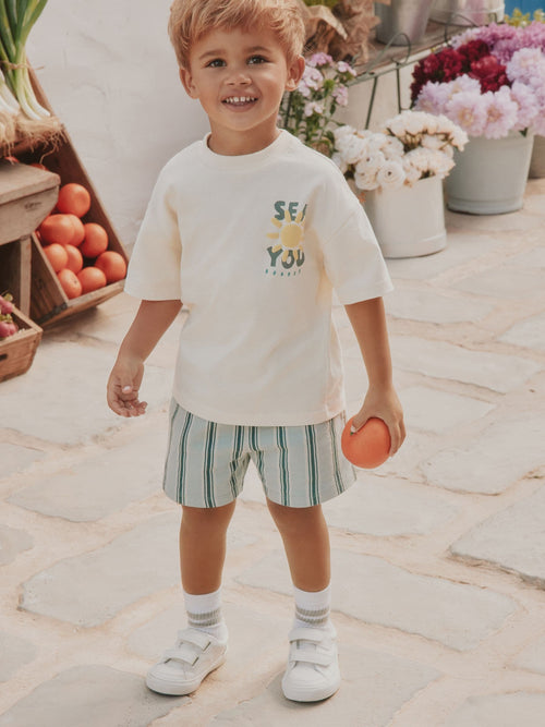 Ecru Sea You At The Beach Short Sleeve Back Print T-Shirt and Shorts Set (3mths-7yrs)
