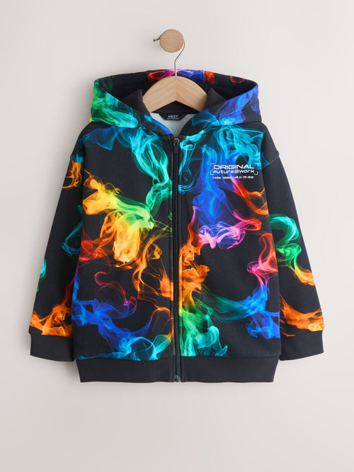 Black Multi Regular Fit Graphic Zip Up Hoodie (3-16yrs)