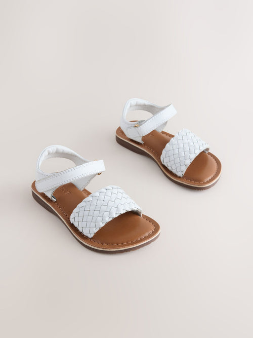 White Wide Fit (G) Leather Twist Sandals with Touch Fastening