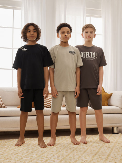 Black/Brown/Stone Offline Short Pyjamas 3 Pack (3-16yrs)