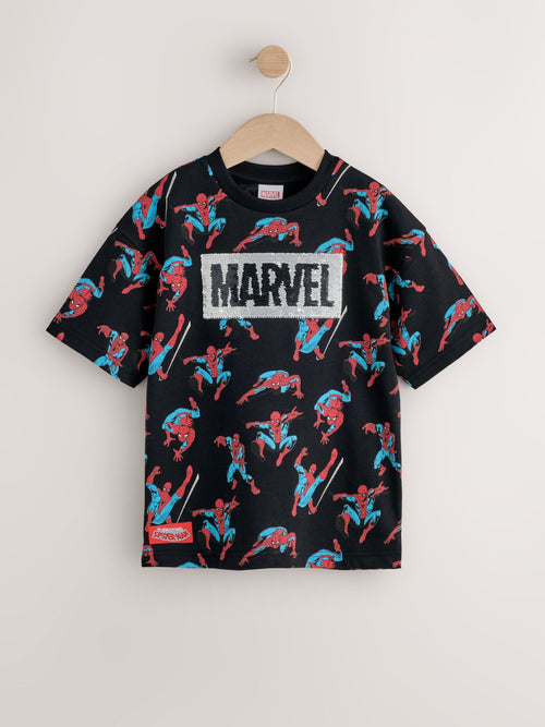 Black Sequin Spiderman Short Sleeve T-Shirt (3-16yrs)