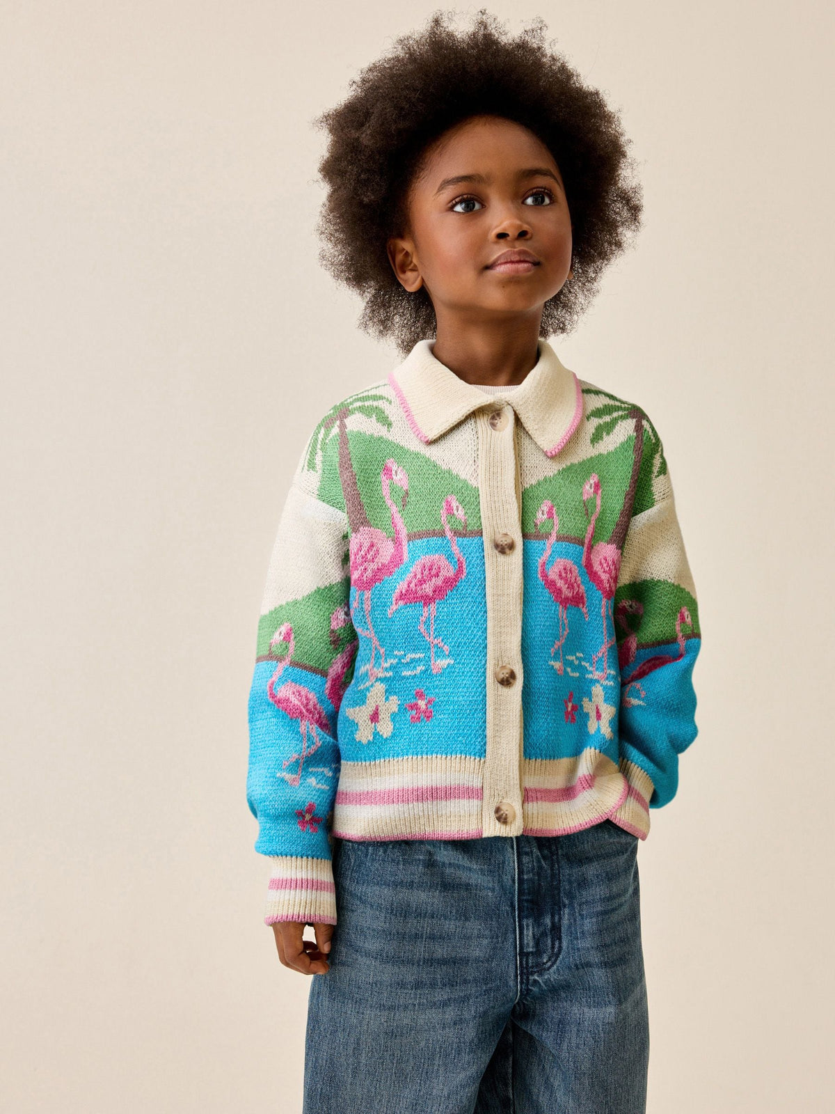 Flamingo Printed Collared Cardigan (3-16yrs)