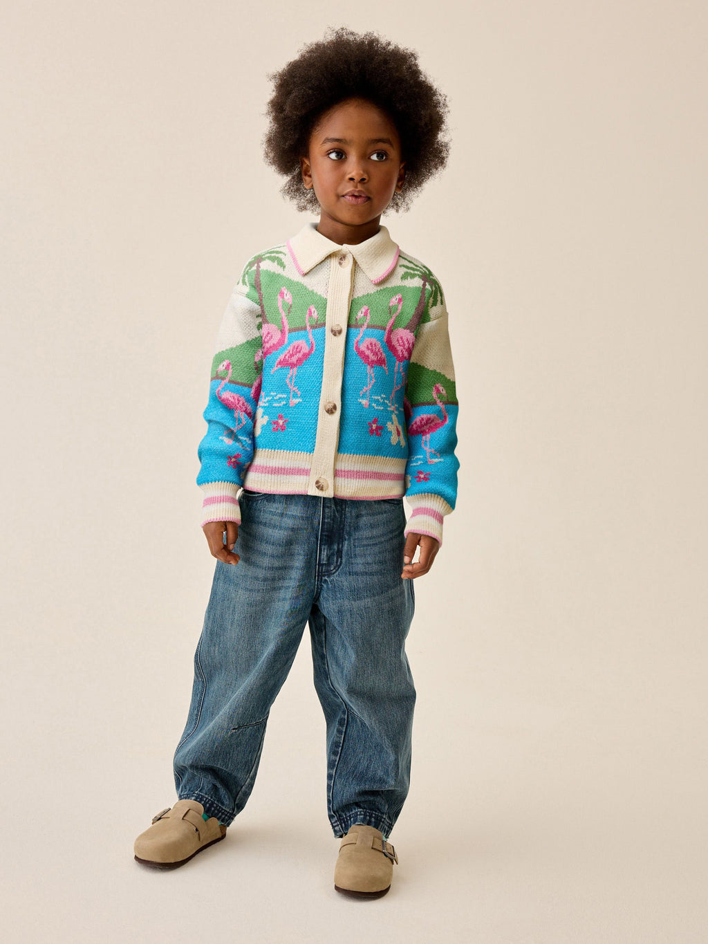 Flamingo Printed Collared Cardigan (3-16yrs)