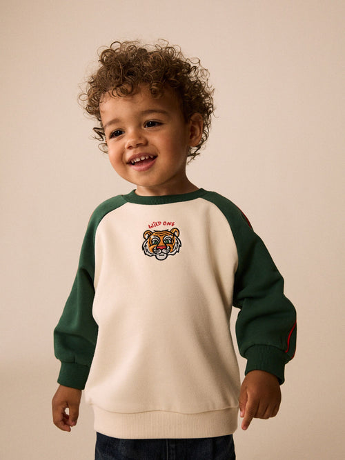 Green/White Printed Crew Neck Sweat Top (3mths-7yrs)