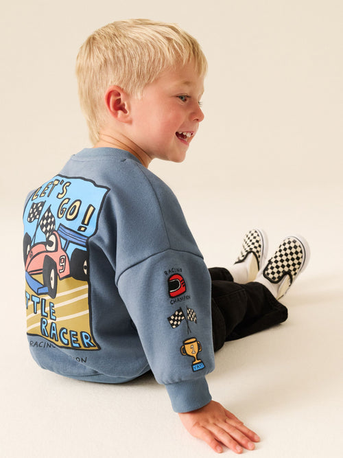 Grey Back Printed Crew Neck Sweat Top (3mths-7yrs)