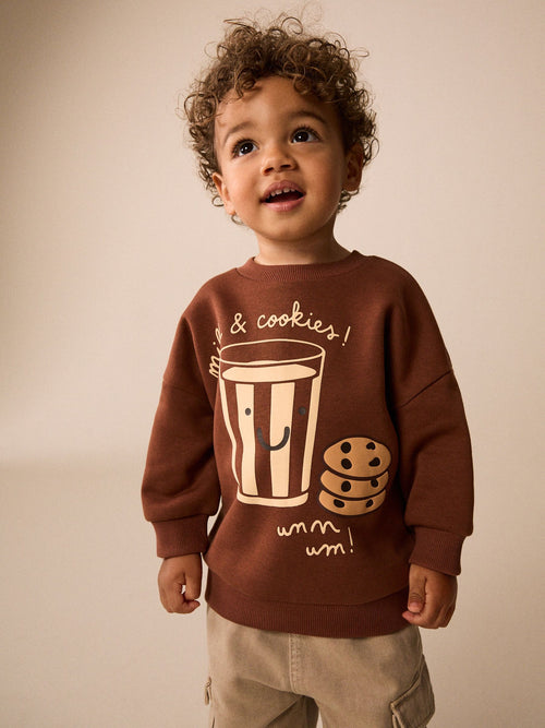 Mocha Brown Printed Crew Neck Sweat Top (3mths-7yrs)
