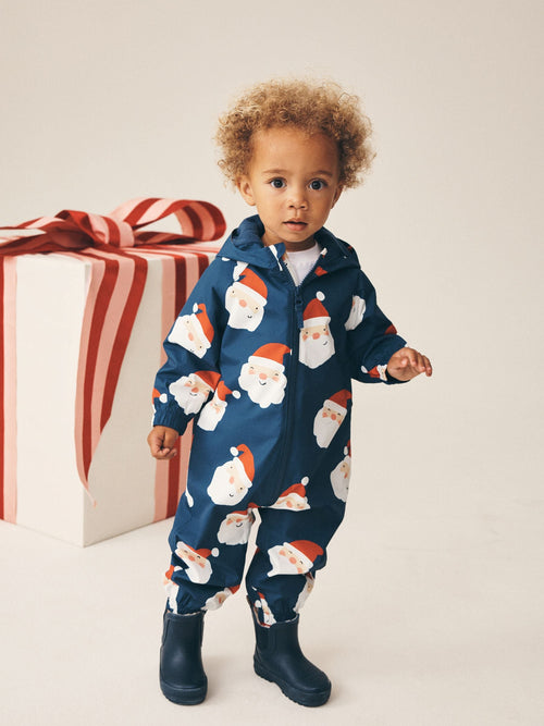 Navy Santa Waterproof Fleece Lined Puddlesuit (3mths-7yrs)