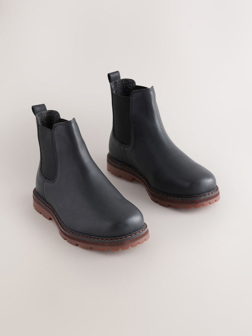 Black Standard Fit (F) Leather Square Toe Chelsea Boots