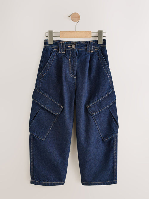 Dark Blue Denim Cargo Barrel Jeans (3-16yrs)