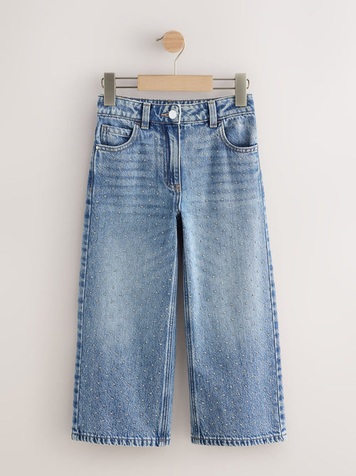 Denim/Silver Stud Scatter Wide Leg Jeans (3-16yrs)
