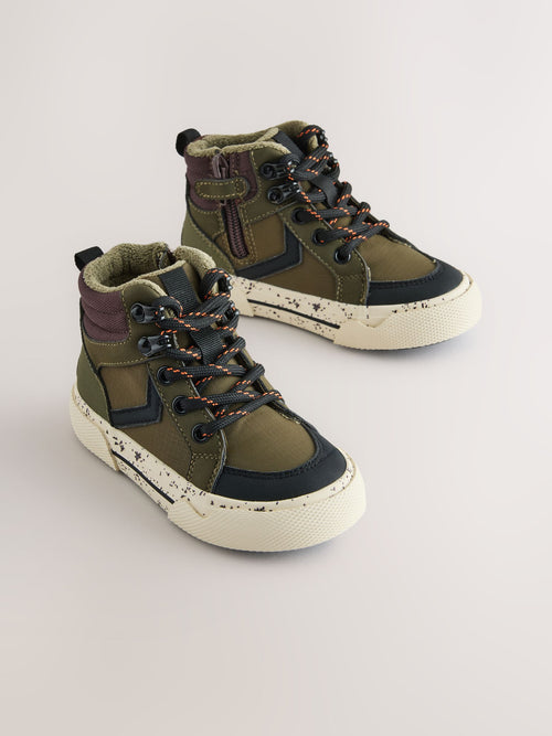 Khaki Green Standard Fit (F) Lace Up Hi-Top Boots