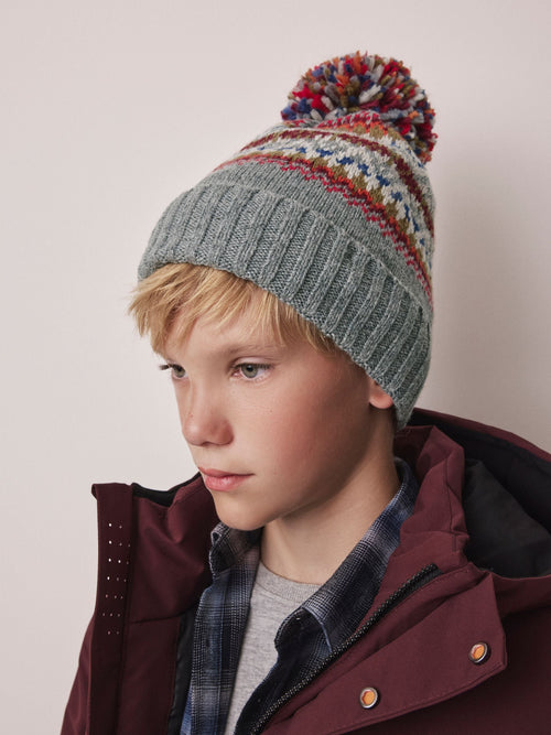 Grey Fairisle Embroidered Pom Beanie (3mths-16yrs)