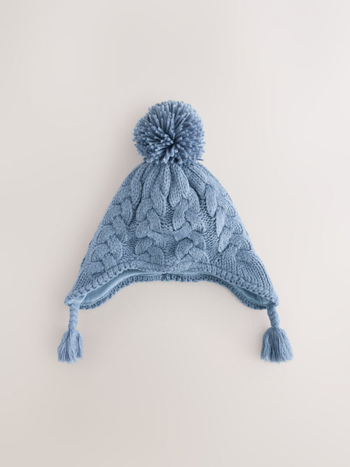 Blue Cable Pom Knitted Trapper Hat (3mths-10yrs)