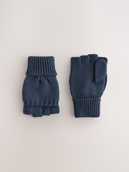 Navy Knitted Flip Mitten Gloves (3-16yrs)