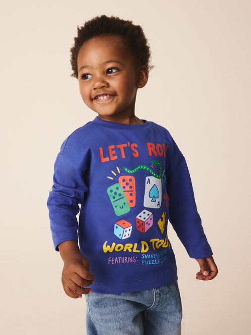 Cobalt Blue Let's Roll Games Long Sleeve Graphic T-Shirt (3mths-7yrs)