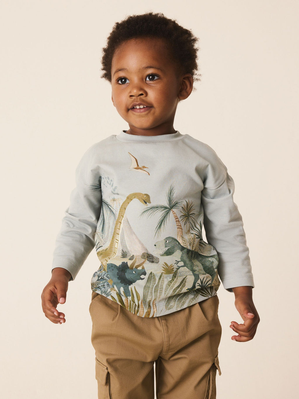 Light Green Watercolour Dino Long Sleeve All Over Print T-Shirt (3mths-7yrs)