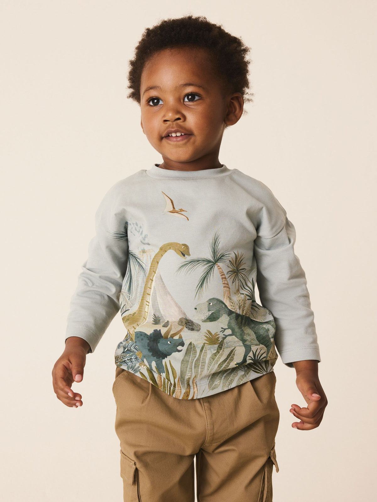 Light Green Watercolour Dino Long Sleeve All Over Print T-Shirt (3mths-7yrs)