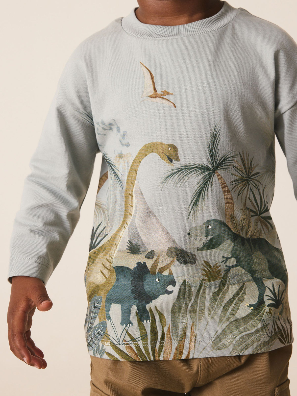 Light Green Watercolour Dino Long Sleeve All Over Print T-Shirt (3mths-7yrs)