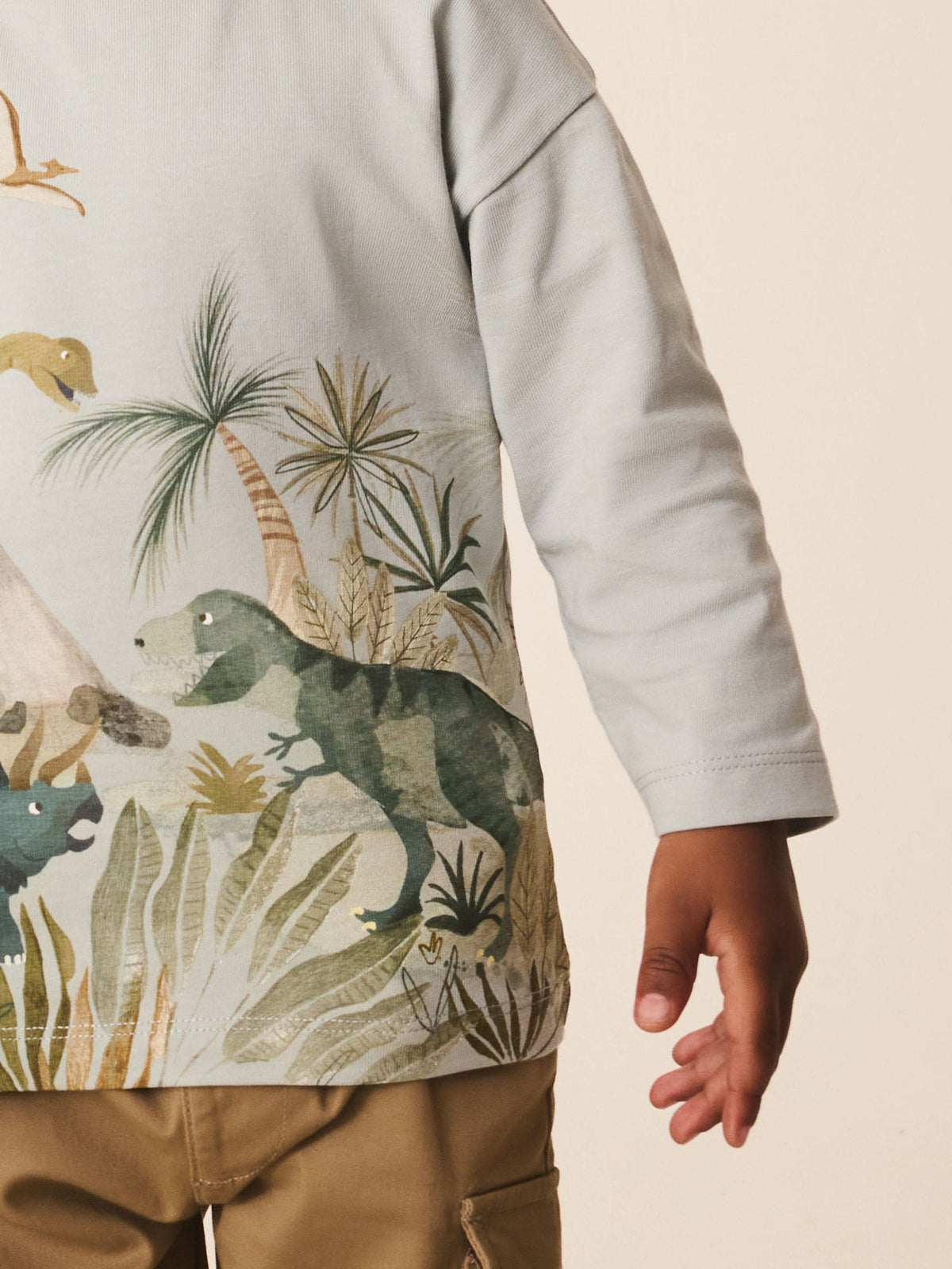 Light Green Watercolour Dino Long Sleeve All Over Print T-Shirt (3mths-7yrs)