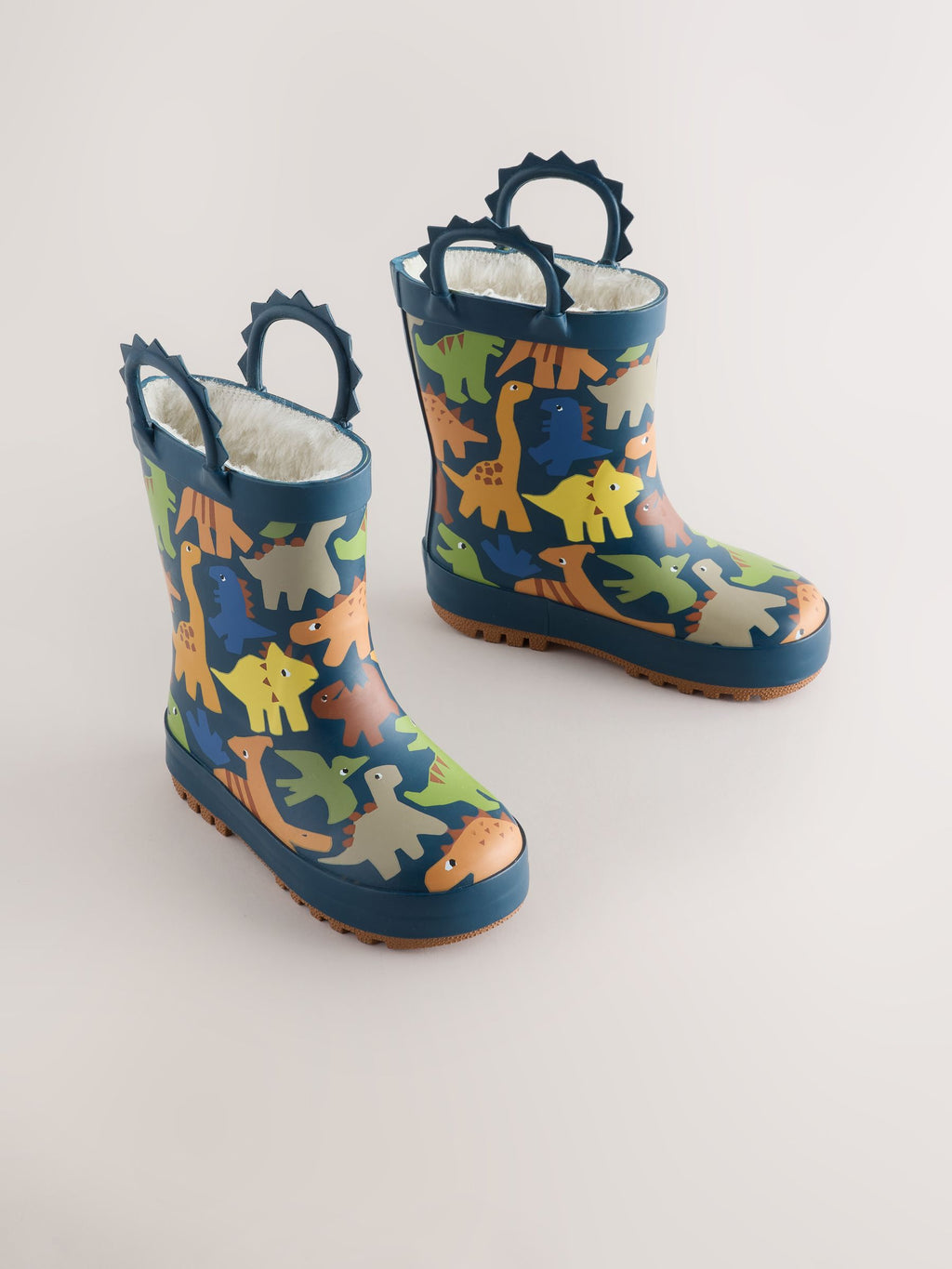 Navy Dinosaur Warm Lined Handle Wellies