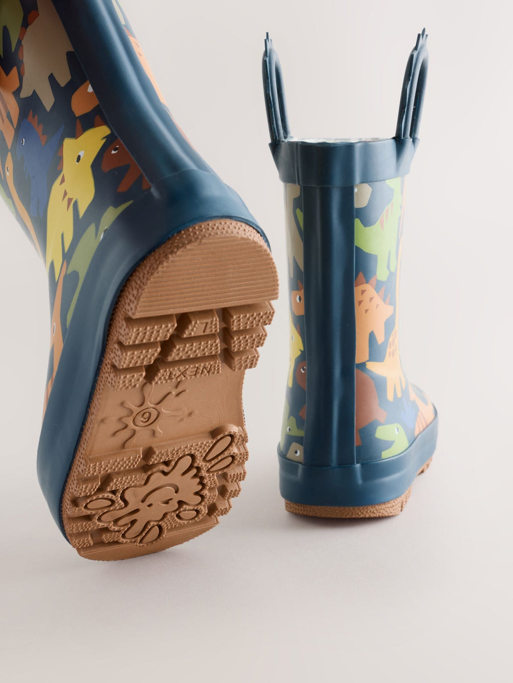 Navy Dinosaur Warm Lined Handle Wellies