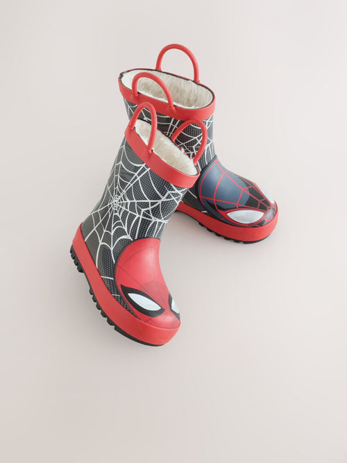 Red/Black Spider-Man Warm Lined Handle Wellies