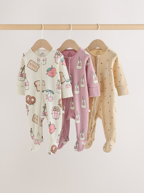 Pink Brunch Two Way Zip Baby Sleepsuits 3 Pack (0mths-3yrs)