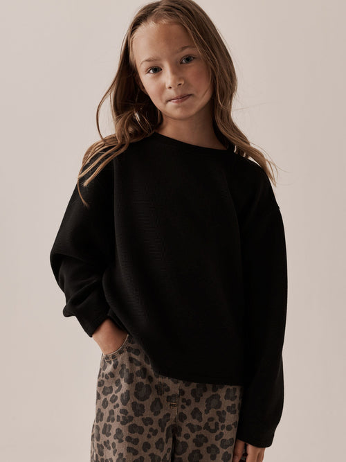 Black Long Sleeve Soft Waffle Top (3-16yrs)