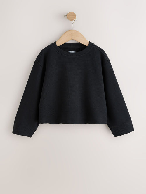 Black Long Sleeve Soft Waffle Top (3-16yrs)