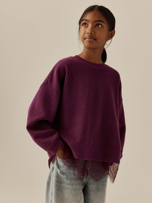 Berry Cosy Rib Lace Hem Sweatshirt (3-16yrs)