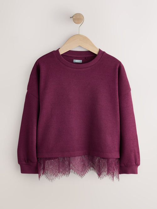 Berry Cosy Rib Lace Hem Sweatshirt (3-16yrs)