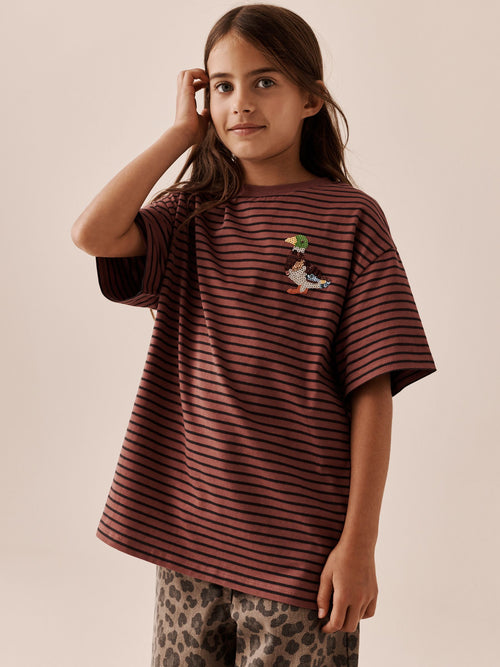 Brown Stripe Duck Sequin T-Shirt (3-16yrs)