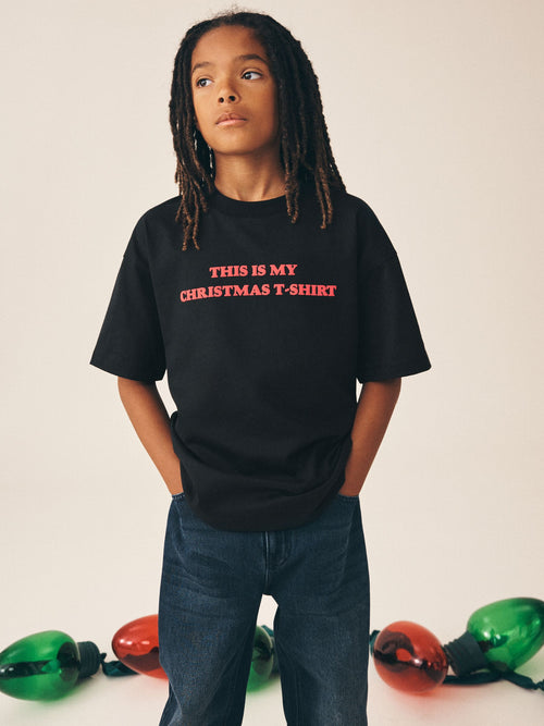 Black/Red Short Sleeve Christmas T-Shirt (3-16yrs)